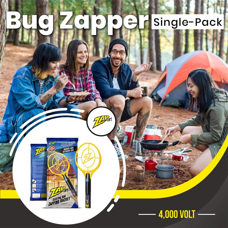ZAP IT! Bug Zapper Rechargeable Bug Zapper Racket W/ Blue Light Attractant, 4,000 Volt, USB Charging Cable - Image 3
